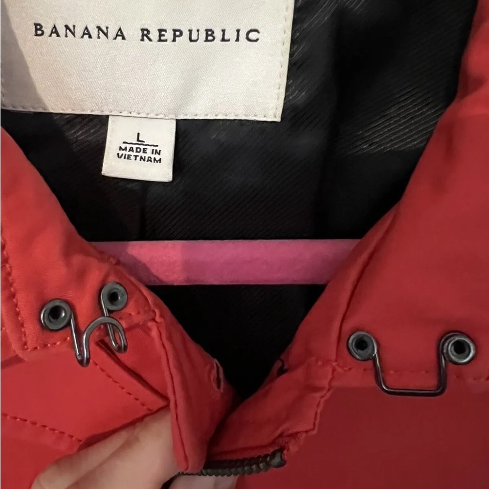 Banana Republic Orange Red Hip length trench belt Lined Coat Jacket Size L - Picture 3 of 13